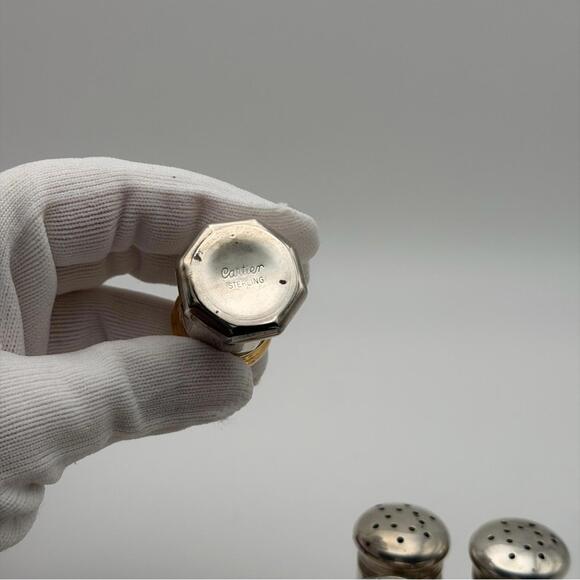 Cartier Sterling Silver Salt & Pepper Shakers Set – Gilt Lids – With Box - Picture 6 of 7